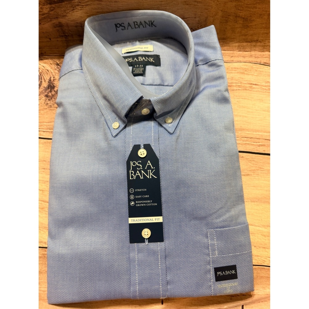 Jos. A. Bank Mens Traditional Fit Dress Shirt Blue Stretch Easy Care 17 33 NWT